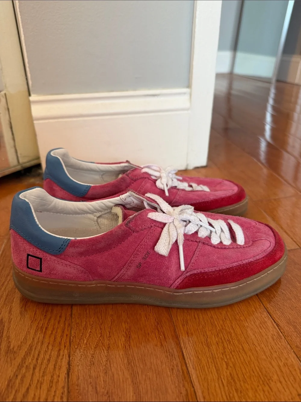 DATE Pink Suede Lace-Up Sneakers